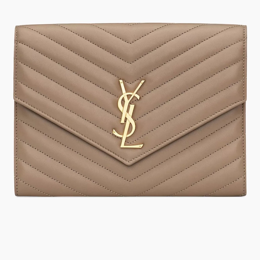 Yves Saint Laurent Beige Quilted Leather Clutch